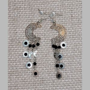 Vintage 80's Boho Moon Dangle Earrings Good Condition